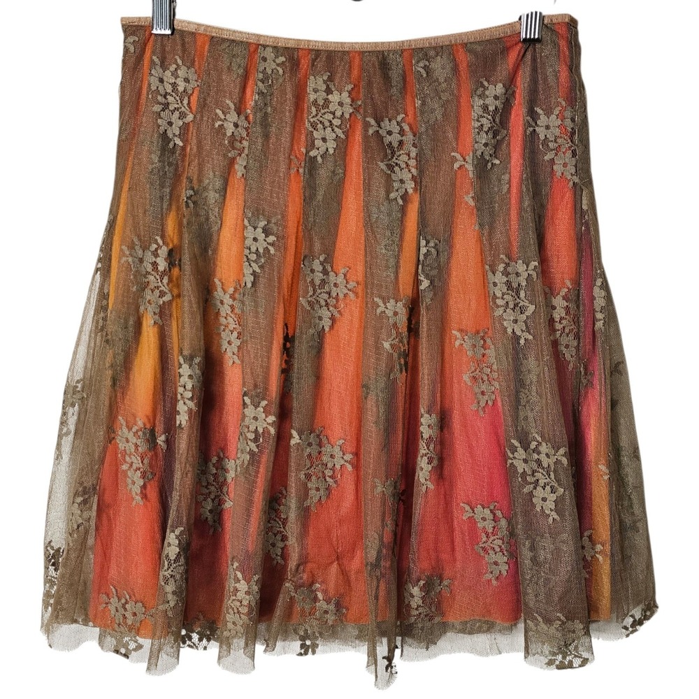 VTG Arden B. A Line Skirt Orange Brown Sheer Mesh Overlay Floral Fairy Y2K Retro